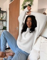 Thumbnail for your product : ASOS DESIGN crew neck fluffy jumper with balloon sleeve in cream