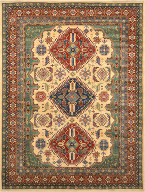 Isabelline One-of-a-Kind Jevon Hand-Knotted Kazak Red/Brown/Ivory 9' x 12' Wool Area Rug