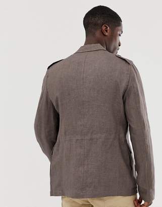 Celio linen blazer with 4 pockets in khaki