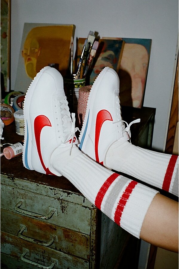 Nike Women's Cortez Leather Sneaker in White/Varsity Red/Varsity