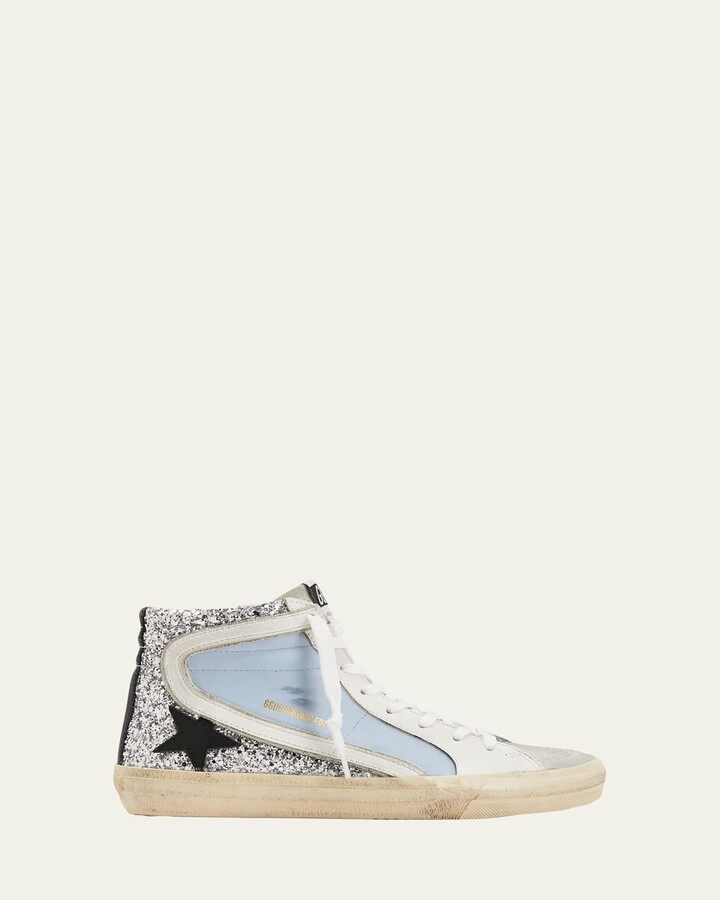 Golden Goose Slide Mid-Top Glitter Leather Sneakers