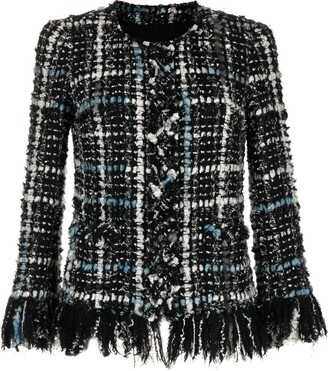 Frayed Tweed Collarless Jacket