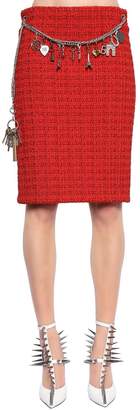 Balenciaga Stretch Tweed Pencil Skirt W/ Chain Belt
