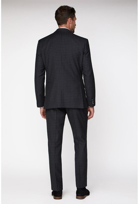 Jeff Banks Tonal Grid Texture Soho Suit Jacket - Charcoal
