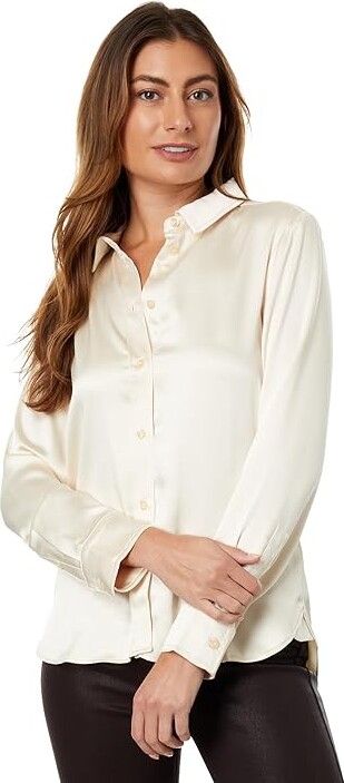 7 For All Mankind Satin Shirt (Cream) Women's Clothing - ShopStyle Tops