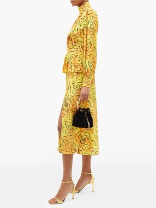 Alessandra Rich Crystal-embellished Silk-crepe De Chine Midi Dress - Yellow