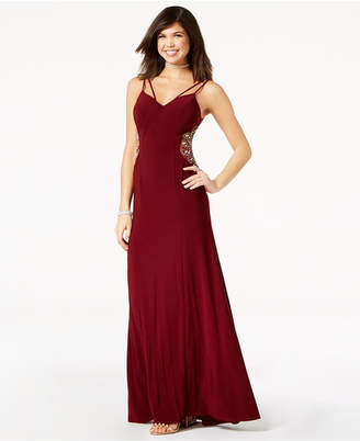 B. Darlin Juniors' Embellished-Inset Strappy Gown