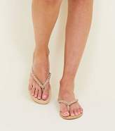 Thumbnail for your product : New Look Pink Leather Gem Strap Flip Flops
