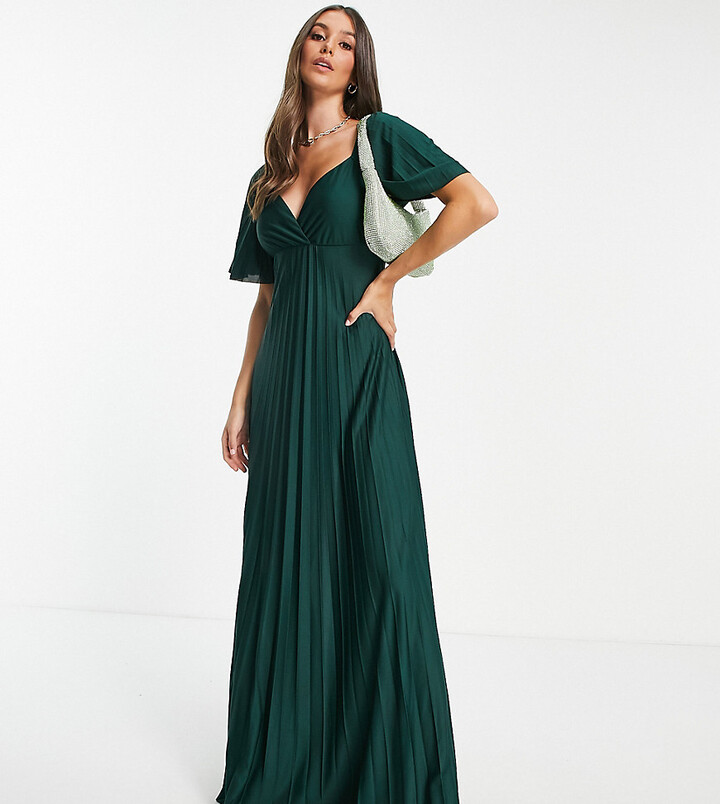 ASOS Tall ASOS DESIGN Tall pleated twist back cap sleeve maxi dress in  forest green - ShopStyle