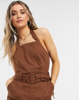 Thumbnail for your product : Moon River belted halterneck jumpsuit in brown