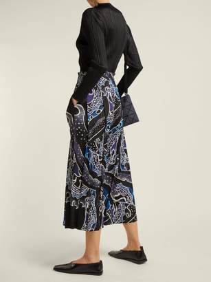 Pleats Please Issey Miyake Flame Print Pleated Cropped Wide Leg Trousers - Womens - Black Blue