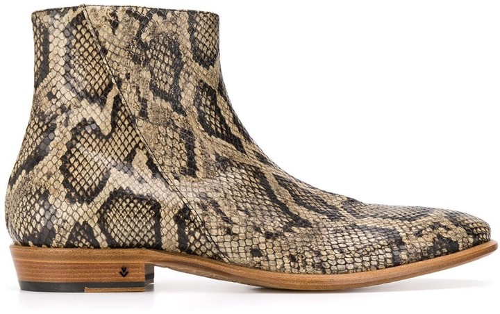 snakeskin boots low heel