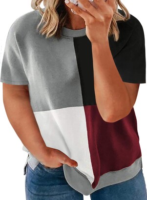 AYIFU Womens Summer Tops Short Sleeve Shirts Color Block Tunic Casual Blouses 