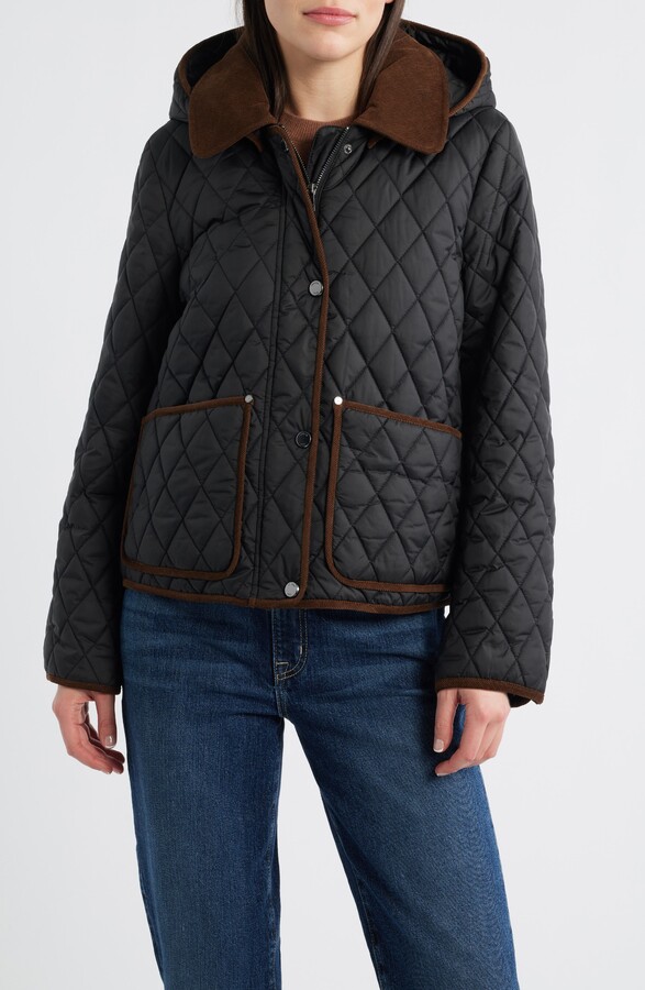 London Fog Water Resistant Corduroy Trim Quilted Coat