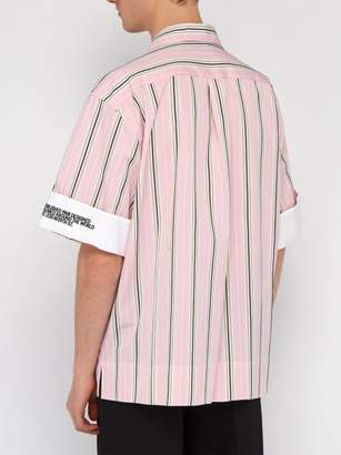 Calvin Klein Logo Embroidered Striped Cotton Poplin Shirt - Mens - Pink