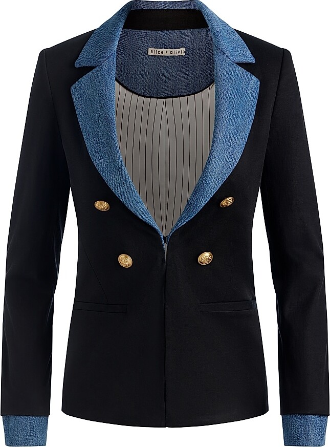 Alice + Olivia Women's Mya Double Breasted Blazer - Black Liana Blue - Size 0