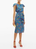 Thumbnail for your product : Saloni Heather Berry-print Bow-front Silk Dress - Blue Multi