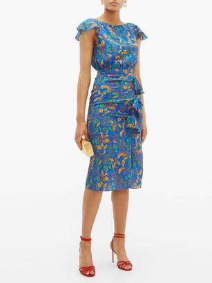 Saloni Heather Berry-print Bow-front Silk Dress - Blue Multi