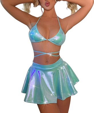 IBTOM CASTLE Rave Outfit for Women Girls Metallic Sequin Halter