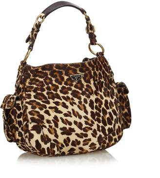 Prada Pre-Loved Brown Leopard Print Pony Hair Shoulder Bag Italy
