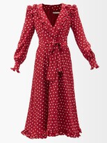 Thumbnail for your product : Alessandra Rich Rosette Gathered Polka-dot Silk-crepe Dress - Red White