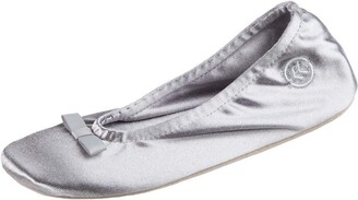 Isotoner Women's Satin Ballerina Slippers with Classic Soft Tie Suede Sole