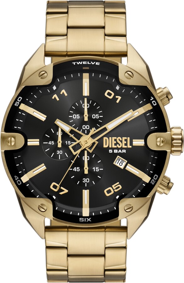 Diesel Men's Spiked Quartz Chronograph Gold Stainless Steel Watch, 49mm
