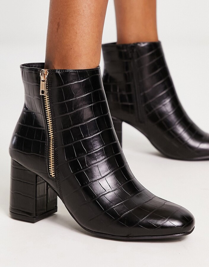 Patent New Look Ladies Black Ankle Boots New Look Croc Effect