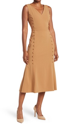 Calvin Klein V-Neck Side Button Midi Dress - ShopStyle