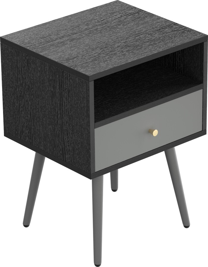 RASOO Compact Dark Grey Wood and Metal Nightstand with 1 Drawer Space