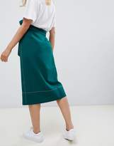 Thumbnail for your product : ASOS Petite DESIGN Petite Tailored Midi Wrap Skirt with Topstitch