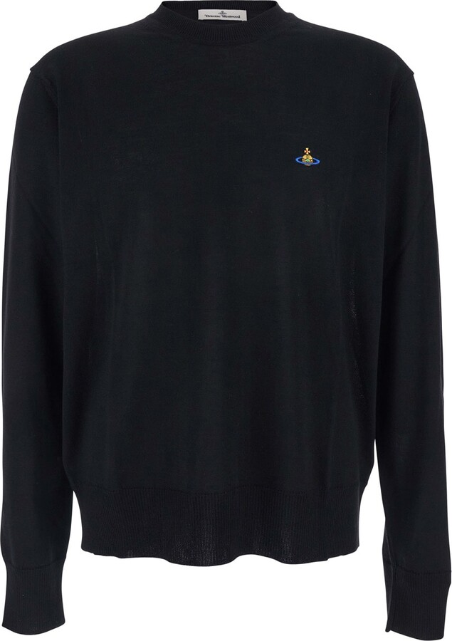 Vivienne Westwood Black Crew Necksweater With Orb Logo Embroidered On The Front In Wool Blend Man