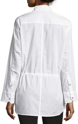Helmut Lang Lawn Cotton Drawstring-Waist Shirt, White