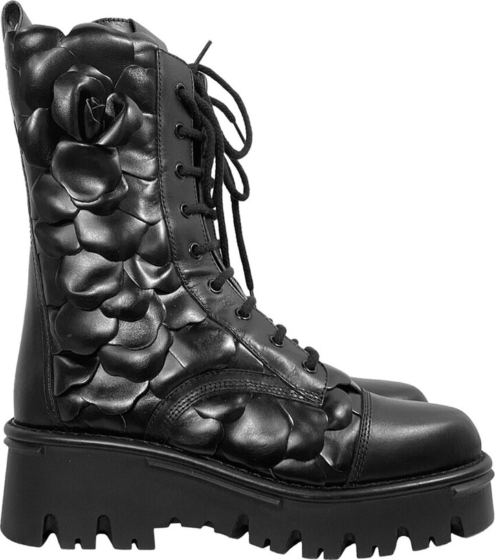 Valentino Women's Leather Atelier 03 Rose Edition Combat Boot, Size It | 39 (Authentic Pre-Loved)