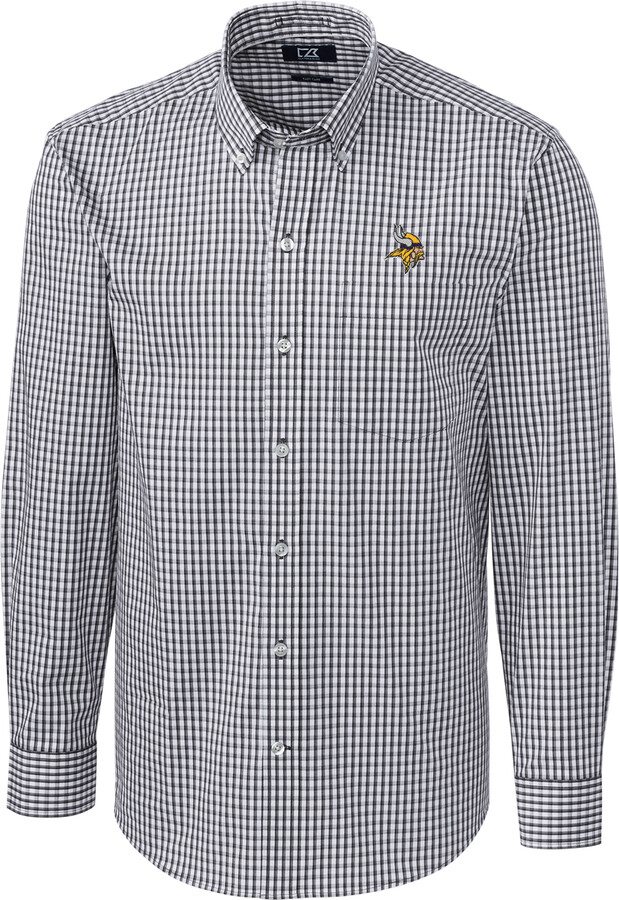 Cutter & Buck Men's Charcoal Minnesota Vikings Big & Tall Stretch Gingham Long Sleeve Woven Button Down Shirt