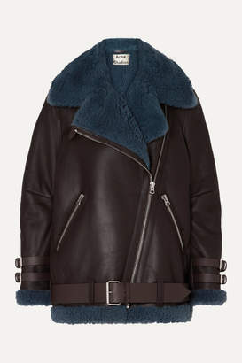 Acne Studios Velocite Two-tone Shearling-trimmed Leather Biker Jacket - Brown