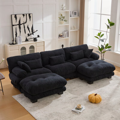 Pelletized velvet U Shape Cloud Couch with 2 Ottomans