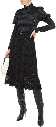 Shrimps Pearl Bow-embellished Guipure Lace Midi Skirt