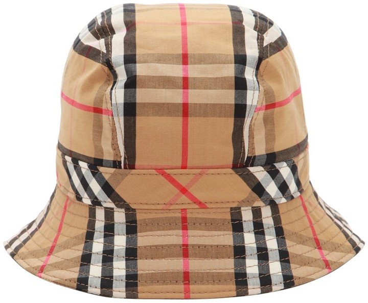 vintage check cotton bucket hat