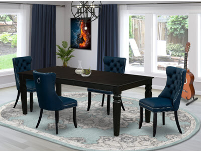 Alcott Hill 5 Pc Dining Set - Rectangle Table with Butterfly Leaf and 4 Chairs, Black