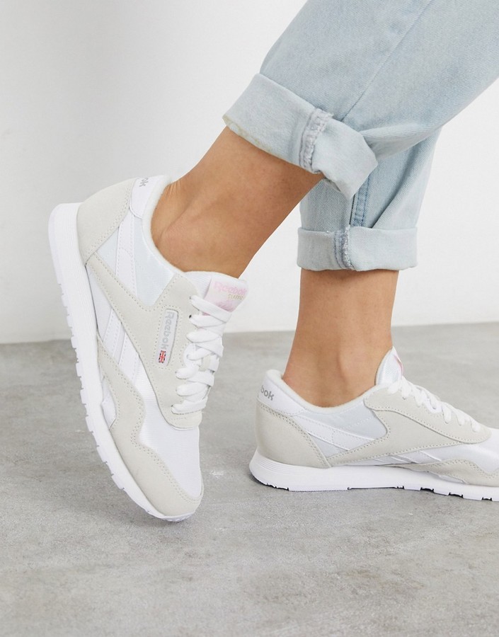 Reebok Classic Nylon sneakers in white and gray - ShopStyle