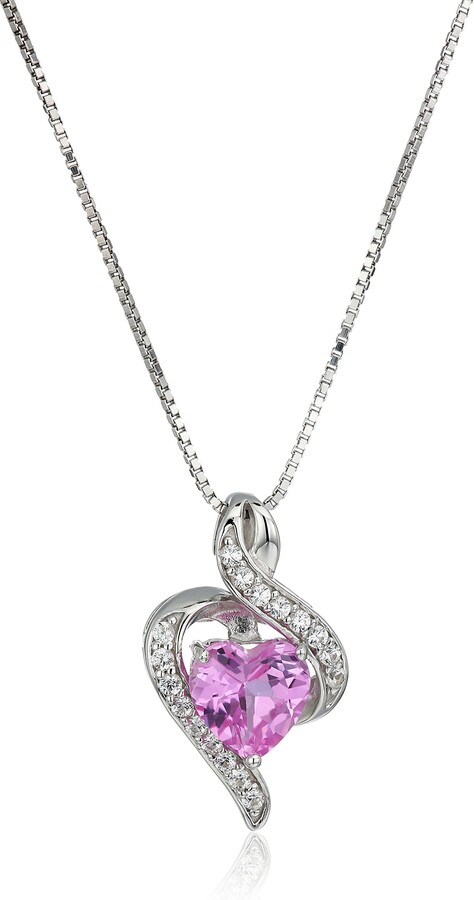dazzlingjewelrycollection 1/10 Round Pink Sapphire Lovely Open Heart Pendant Necklace Jewelry for Women 925 Sterling Silver 