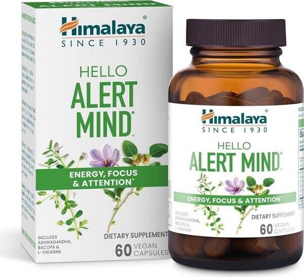 Himalaya HimalayaHelloAlertMindwithL-Theanine,Ashwagandha,Bacopa,VitaminB6&B12,forEnergy,Focus&Attention,Vegan,GlutenFree,60Capsules