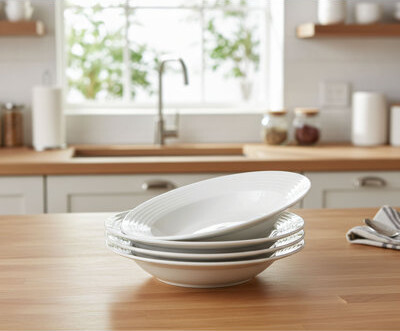Orren Ellis 4-Pack Wide-Rimmed Ceramic Soup Bowls Lead-Free White Pasta Bowls Microwave And Dishwasher Safe Scratch-Resistant And Heat-Resistant.