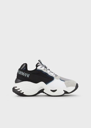 Emporio Armani Chunky Leather And Mesh Sneakers With Suede Details -  ShopStyle