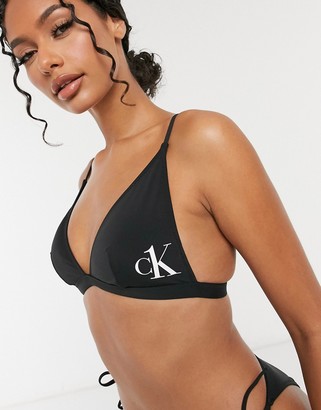 Calvin Klein logo triangle bikini top in black - ShopStyle Two Piece  Swimsuits