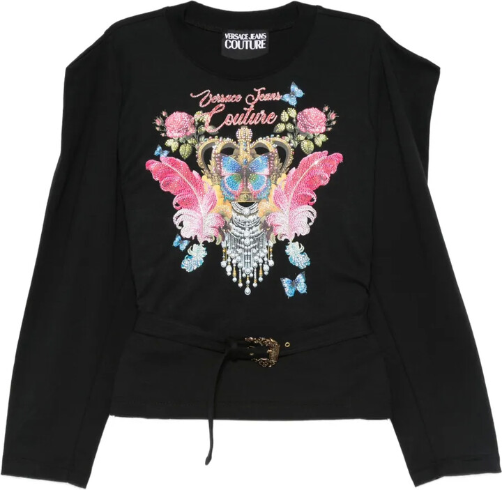 Versace Jeans Couture Crown-Embellished Long-Sleeve Top
