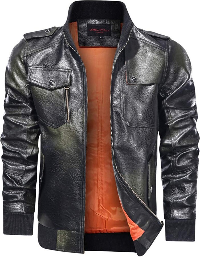 Benficial Men's Leather Jacket Casual Motorcycle Jackets for Men Stand