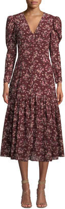 Rebecca Taylor Tilda Puff-Sleeve Floral Midi Dress