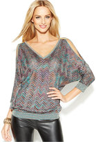 Thumbnail for your product : INC International Concepts Chevron-Print Open-Knit Cold-Shoulder Sweater